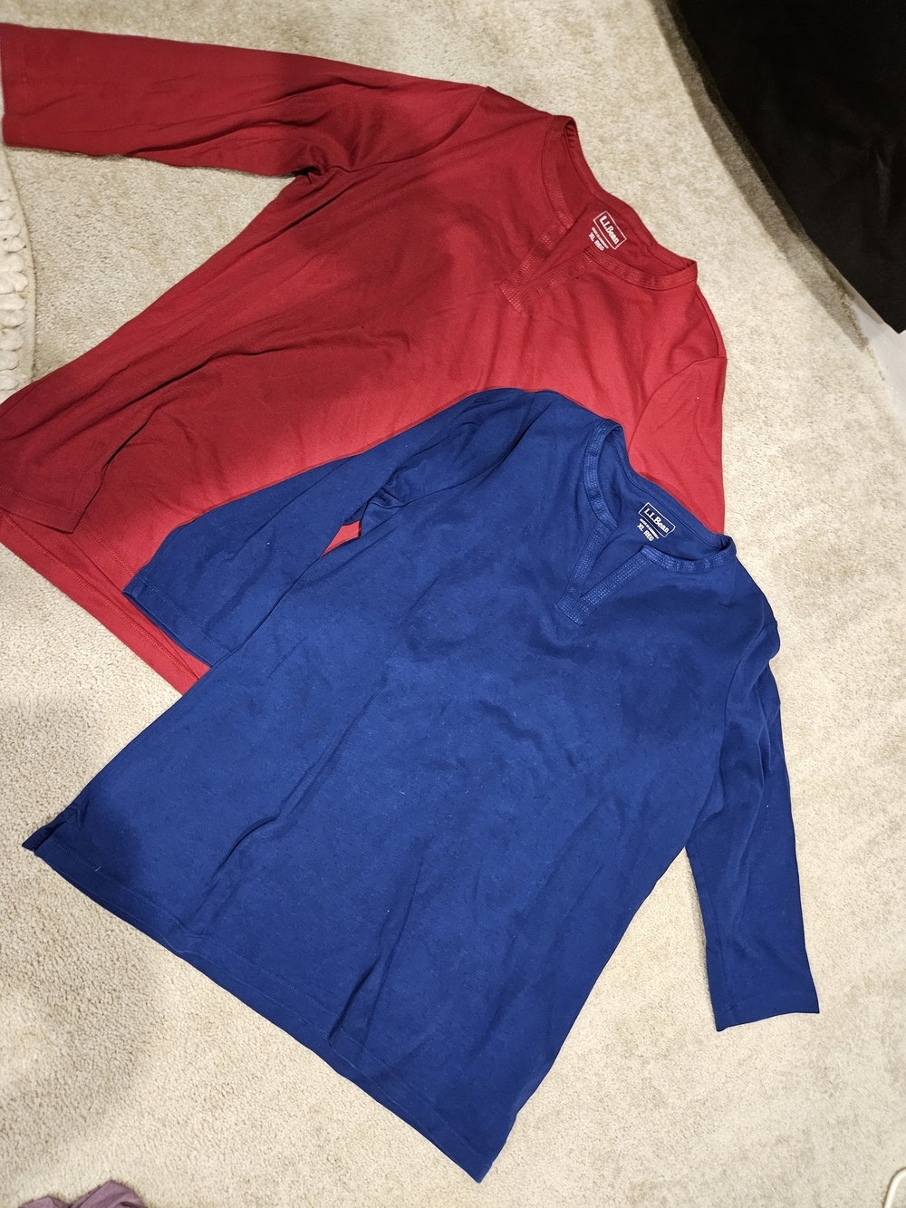 L.L. Bean Long Sleeve Henley Tee Duo - Red & Blue